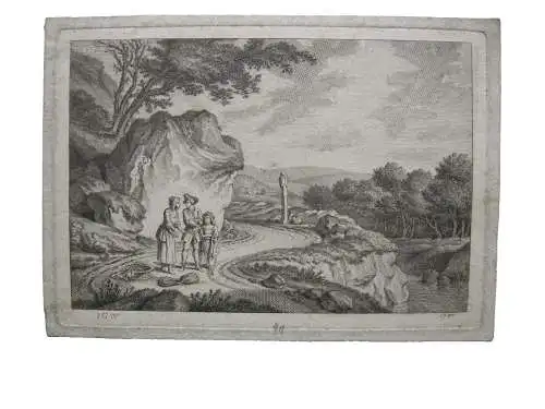 Joh. Georg Wille (1715-1808) Landschaft mit Personen Orig Radierung 1797