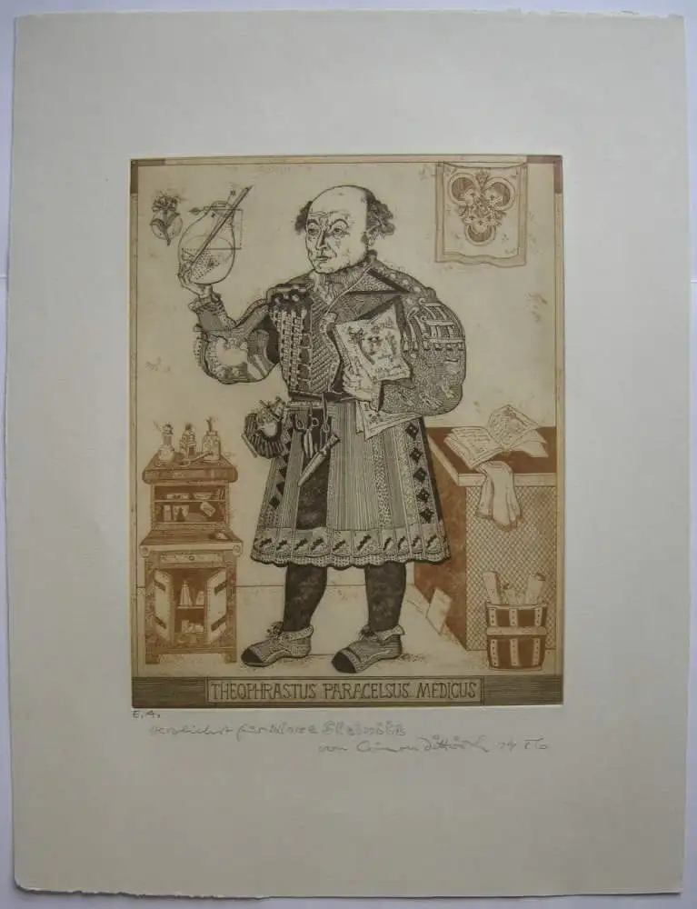 Simon Dittrich (1940) Theophrastus Medicus Orig. Radierung 1986 signiert  Probe 0