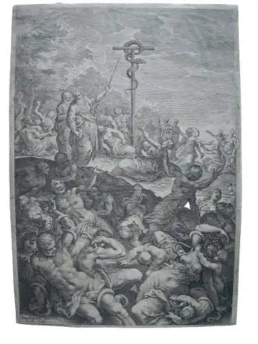 Lucas Kilian (1579-1637) Moses weist auf die eherne Schlange Kupferstich 1600