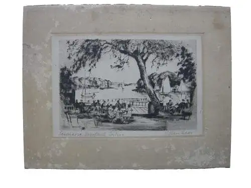 Eutin Seeterasse Vosshaus Orig Radierung signiert Vanhees um 1950