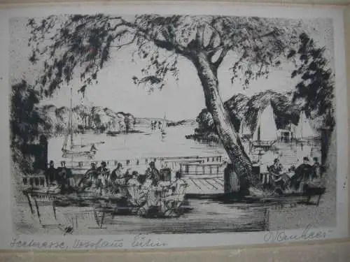 Eutin Seeterasse Vosshaus Orig Radierung signiert Vanhees um 1950