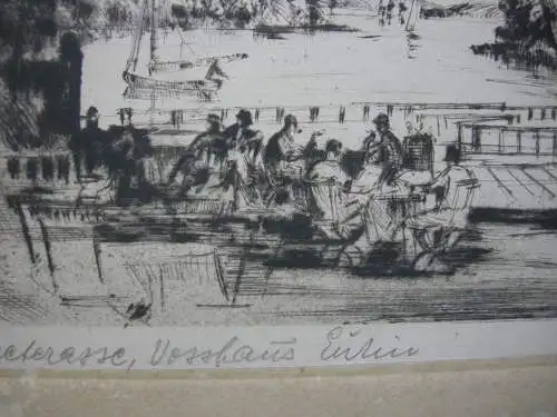 Eutin Seeterasse Vosshaus Orig Radierung signiert Vanhees um 1950