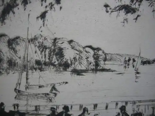 Eutin Seeterasse Vosshaus Orig Radierung signiert Vanhees um 1950