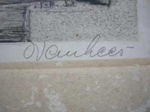 Eutin Seeterasse Vosshaus Orig Radierung signiert Vanhees um 1950
