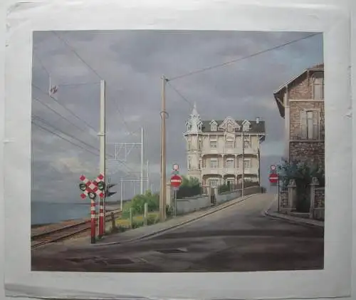 Clemens Erlenbach (1945) Haus am Bahndamm Farbdruck 1989 signiert Probedruck