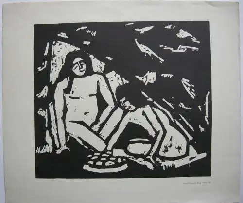 Georg Tappert (1880-1957) Zwei sitzende Mädchenakte Orig. Holzschnitt 1912/65