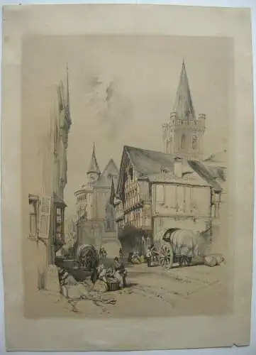 Bacherach Bingen Rhein Orig Kupferstich J. Roux 1822 Rheinland Pfalz