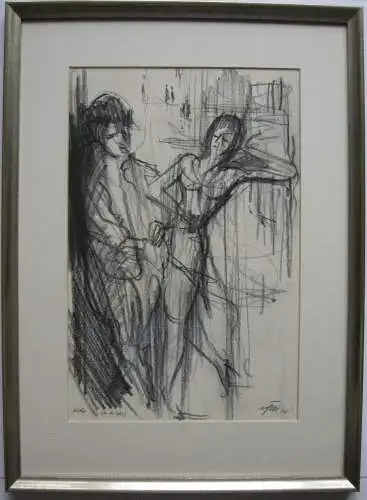 Ludwig Feil (1910-1980) An der Ecke Bleistiftszeichnung Studie signiert 1965