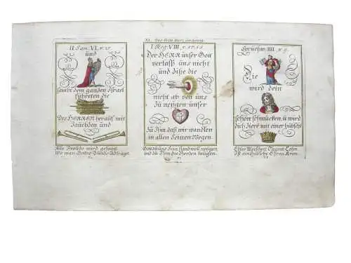 Alkolor geistl Emblemkupfer Bodenehr Posaunen jauchzen Hand Gottes Rebus 1699