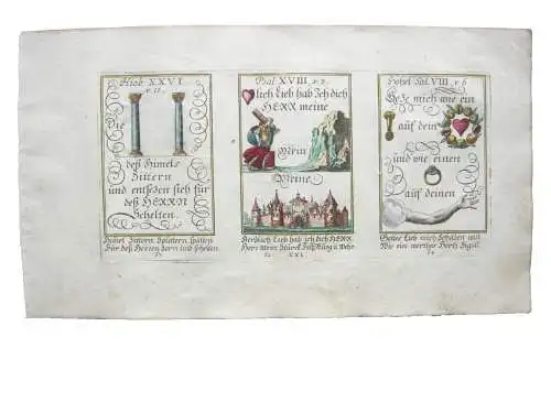 Alkolor geistl Emblemkupfer Bodenehr Säulen zittern Burg Ring Rebus 1699