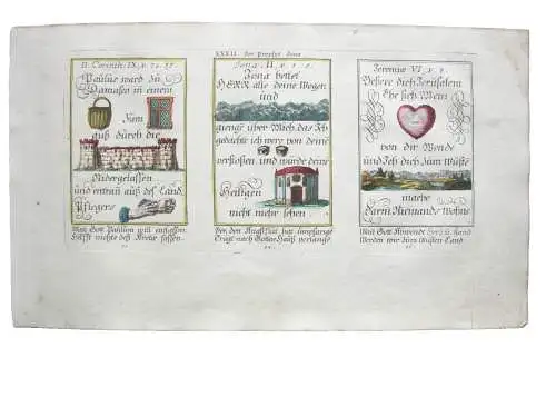 Alkolor geistl Emblemkupfer Bodenehr Flucht Paulus Jerusalem  Wüste Rebus 1699