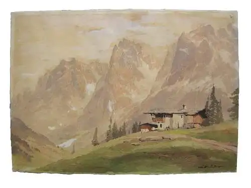 Berghof in den Dolomiten Orig. Aquarell signiert Ganter