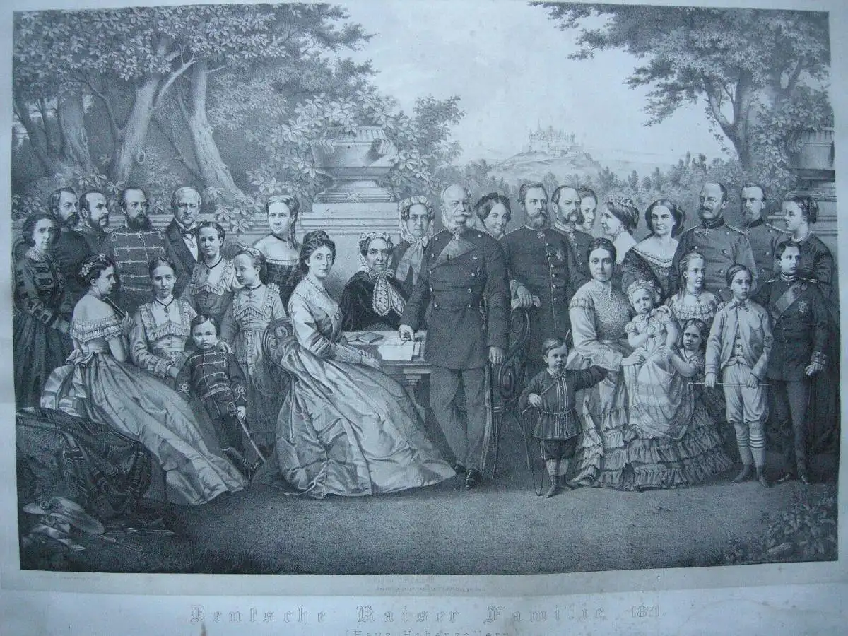 Deutsche Kaiser Familie Hohenzollern 1871 Wilhelm I. Lithographie Tony Avenarius 1