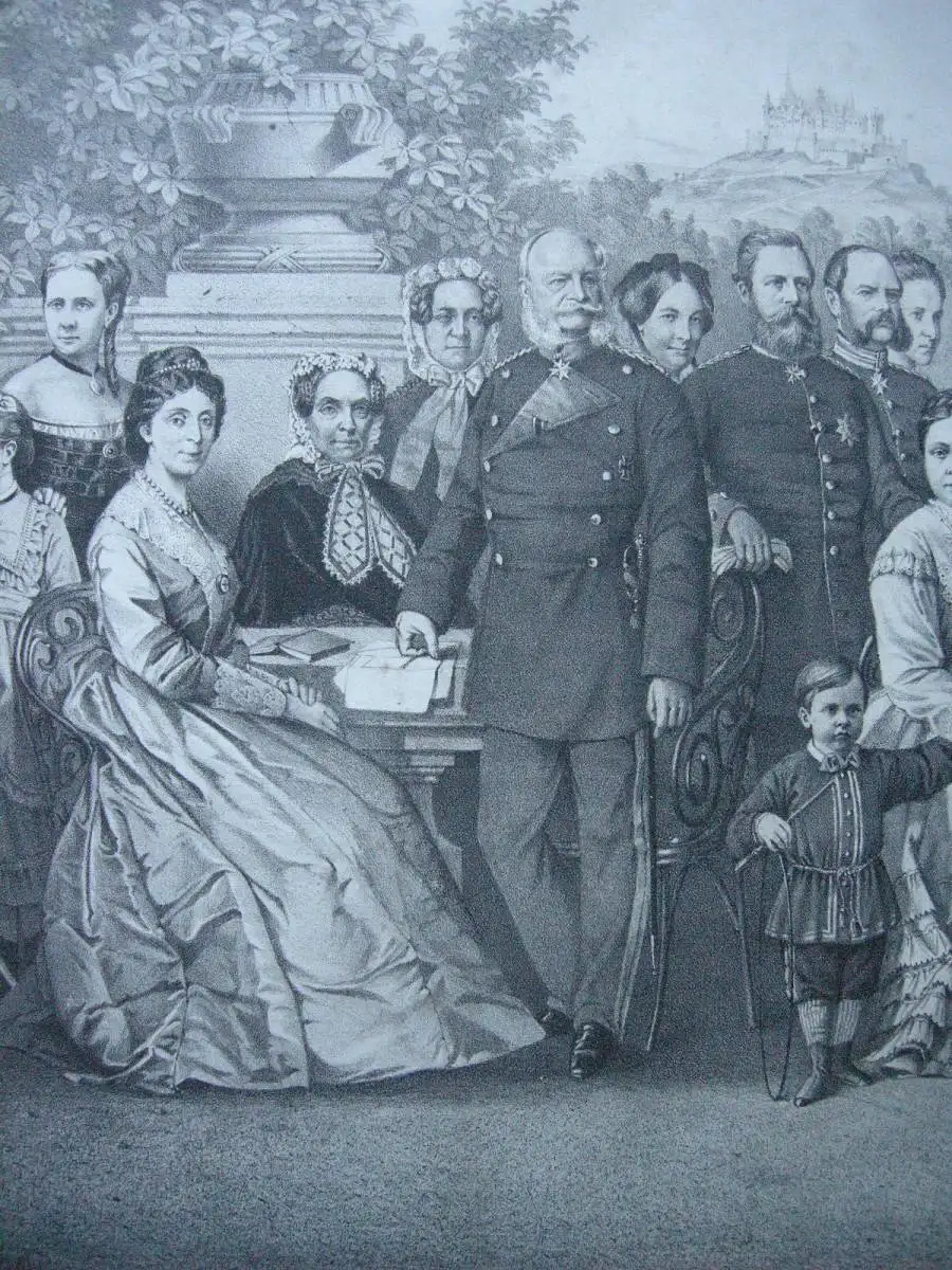 Deutsche Kaiser Familie Hohenzollern 1871 Wilhelm I. Lithographie Tony Avenarius 2