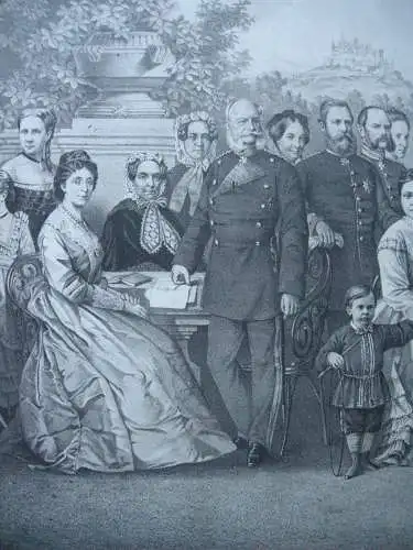 Deutsche Kaiser Familie Hohenzollern 1871 Wilhelm I. Lithographie Tony Avenarius