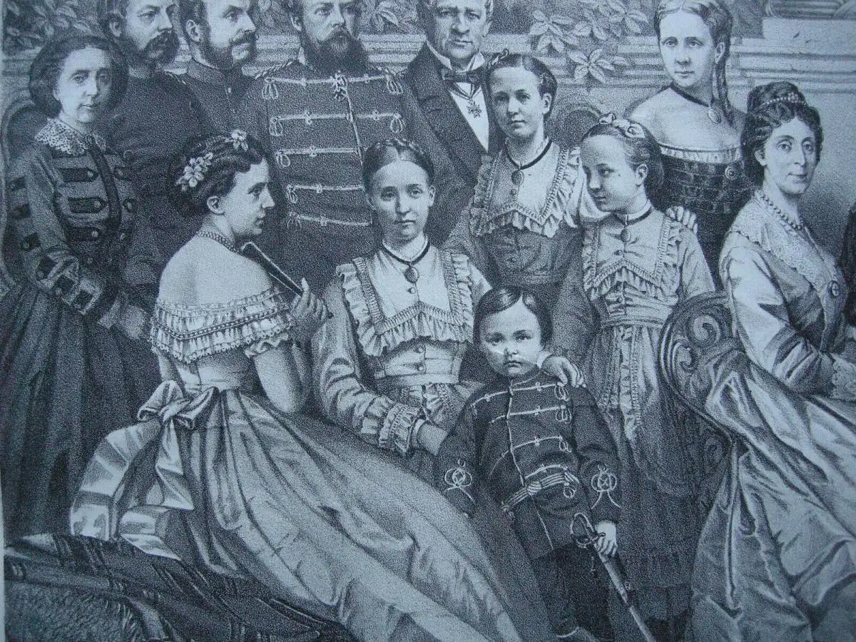 Deutsche Kaiser Familie Hohenzollern 1871 Wilhelm I. Lithographie Tony Avenarius 3