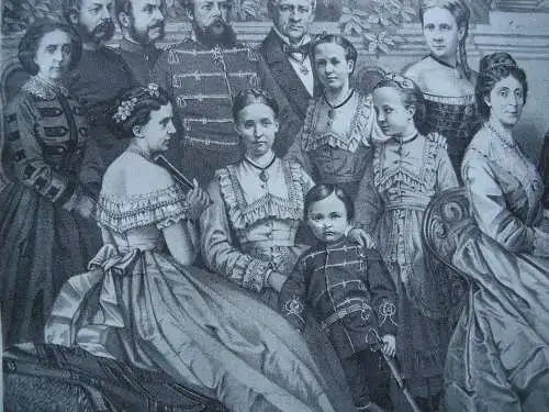Deutsche Kaiser Familie Hohenzollern 1871 Wilhelm I. Lithographie Tony Avenarius