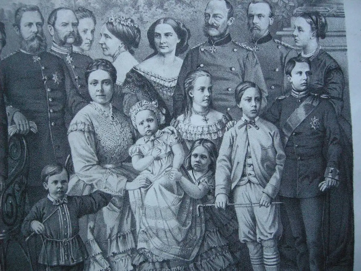 Deutsche Kaiser Familie Hohenzollern 1871 Wilhelm I. Lithographie Tony Avenarius 4