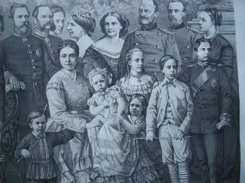 Deutsche Kaiser Familie Hohenzollern 1871 Wilhelm I. Lithographie Tony Avenarius