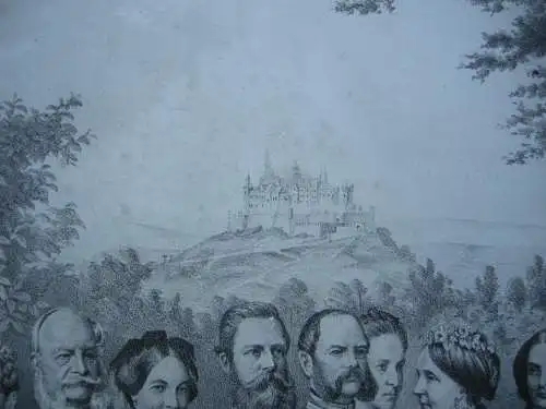 Deutsche Kaiser Familie Hohenzollern 1871 Wilhelm I. Lithographie Tony Avenarius