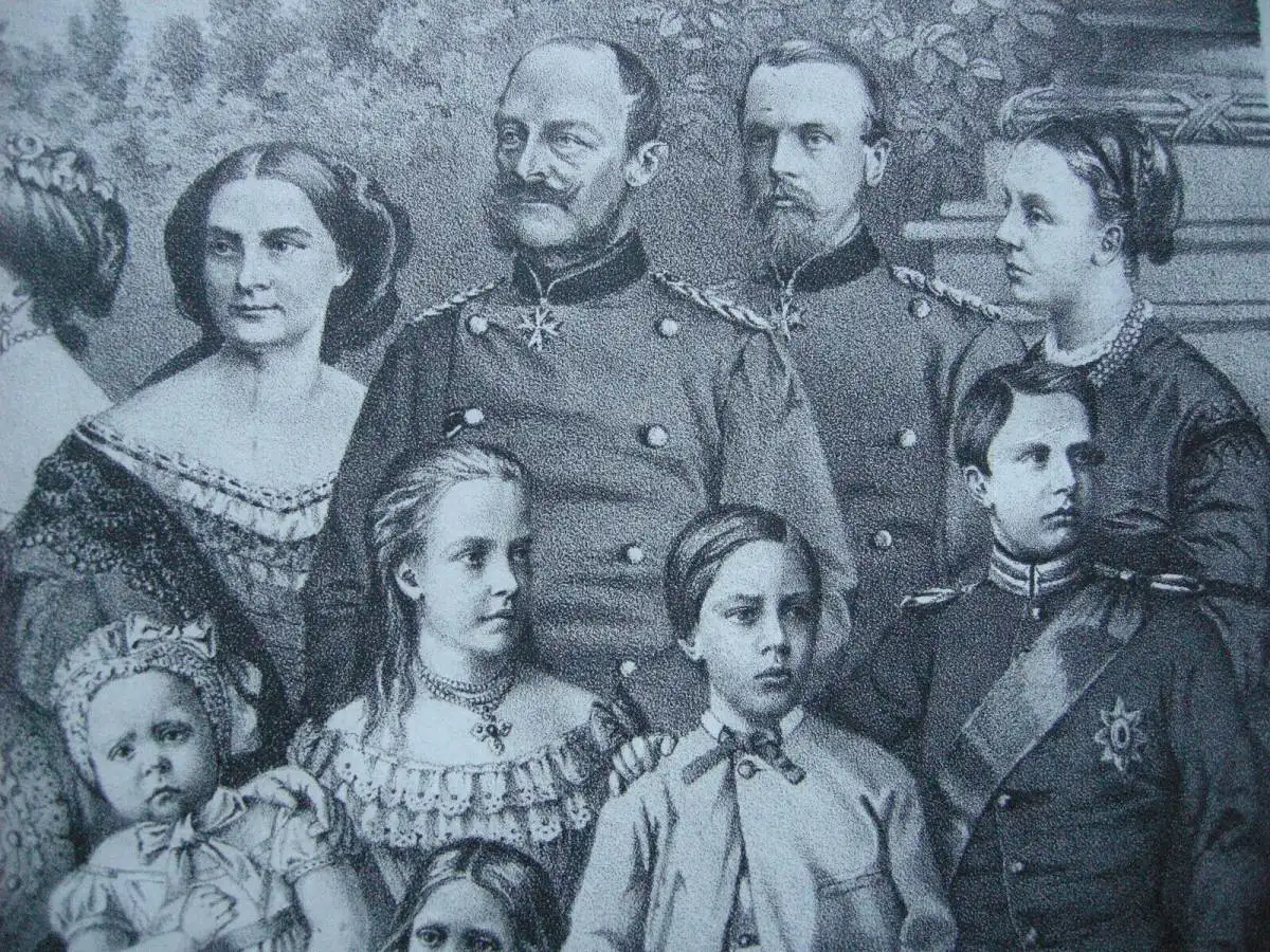 Deutsche Kaiser Familie Hohenzollern 1871 Wilhelm I. Lithographie Tony Avenarius 6