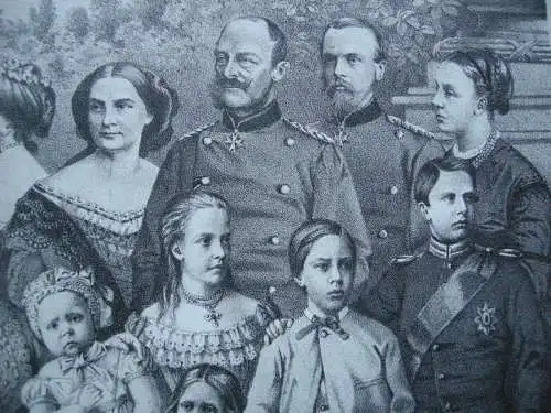 Deutsche Kaiser Familie Hohenzollern 1871 Wilhelm I. Lithographie Tony Avenarius