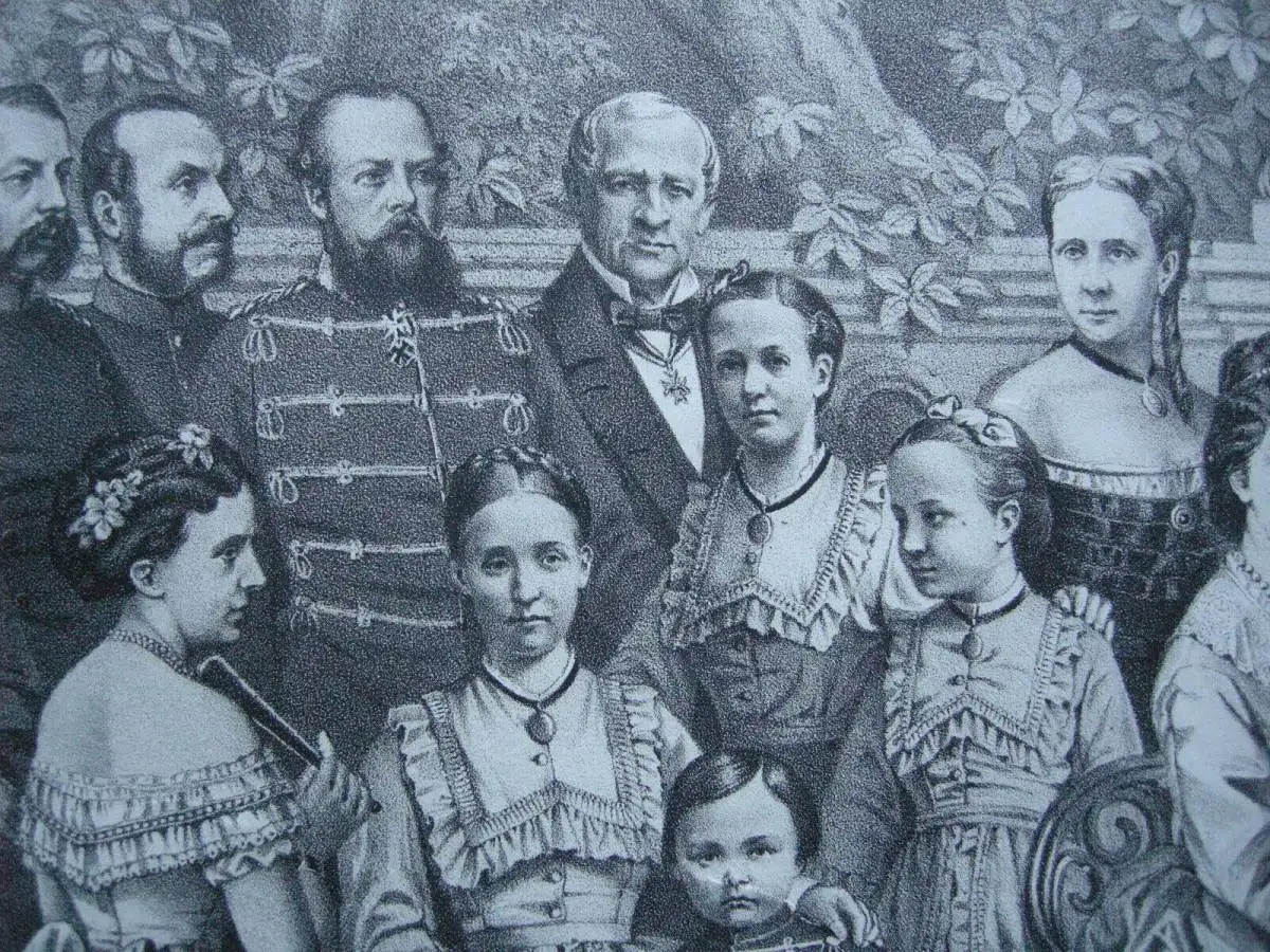 Deutsche Kaiser Familie Hohenzollern 1871 Wilhelm I. Lithographie Tony Avenarius 7