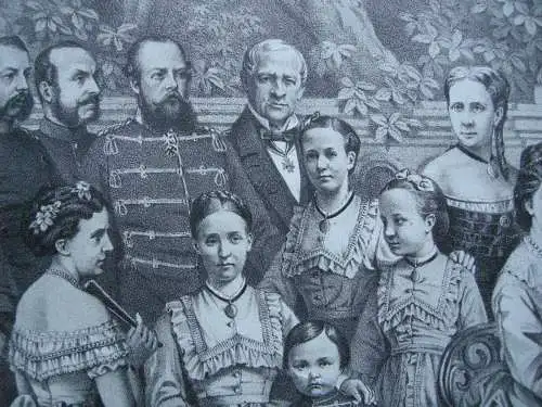 Deutsche Kaiser Familie Hohenzollern 1871 Wilhelm I. Lithographie Tony Avenarius