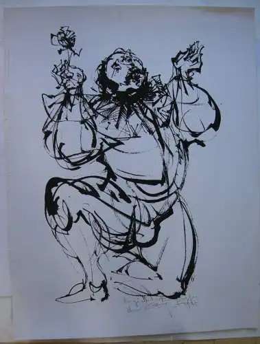 Hans Prähofer (1920-2005) Bajazzo mit Rose Orig Serigrafie 1980 signiert