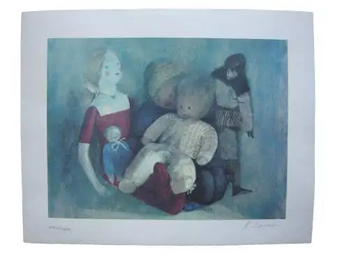 Heribert Losert (1913-2002) Gruppenbild mit Kindern Orig. Lithographie signiert