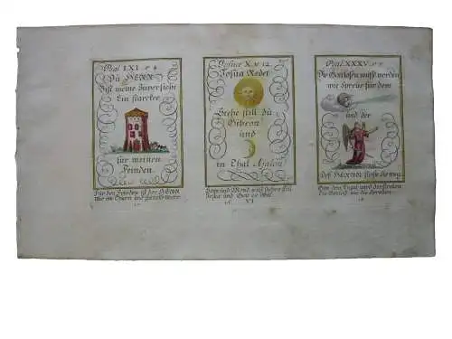 Alkolor geistl Emblemkupfer Bodenehr Turm der Zuversicht Sonne Mond Rebus 1699
