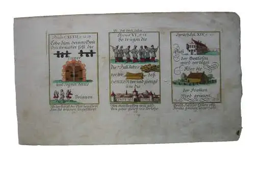 Alkolor geistl Emblemkupfer Bodenehr Posaunen Jericho Hütte Frommen Rebus 1699