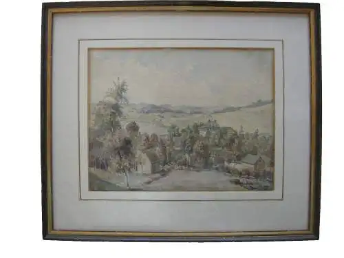 Feilitzsch Oberfranken Gesamtansicht Orig. Aquarell 1871 monogr. S. v. F.