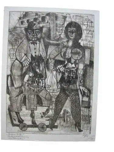 Ludwig Feil (1910-1980) Ehrbarer Ritter Kaltnadelradierung sign 1970 Mannheim