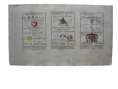Alkolor geistl Emblemkupfer Bodenehr des Feind Kopf und Hand Nicanor Rebus 1699