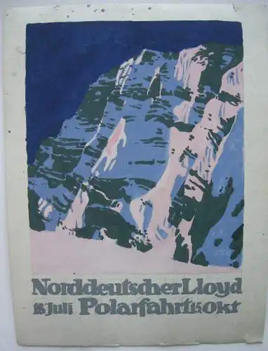 Entwurf Norddeutscher Lloyd Titel Programmheft Nordpolarfahrt 1919  Gouache