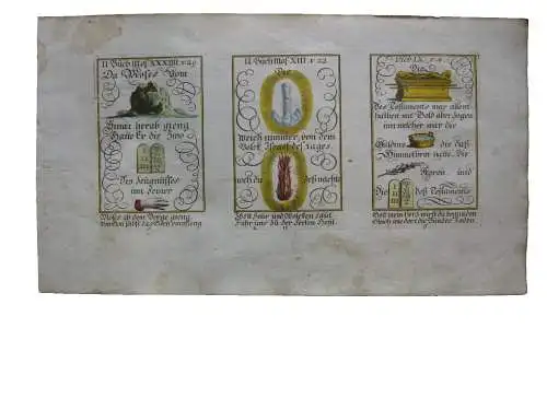 Alkolor geistl Emblemkupfer Bodenehr Moses Zehn Gebote vom Sinai Rebus 1699