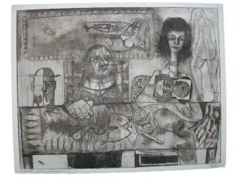 Ludwig Feil (1910-1980) "Dessert" Orig. Radierung signiert 1970 Mannheim 2/6