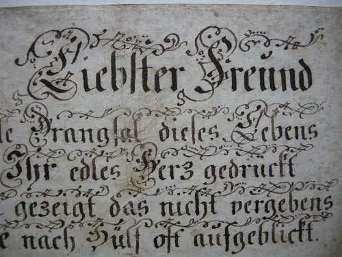Freundschaftsbillett Liebster Freund Manuskript Schreibmeistermanier 1800