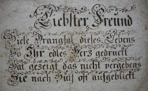 Freundschaftsbillett Liebster Freund Manuskript Schreibmeistermanier 1800