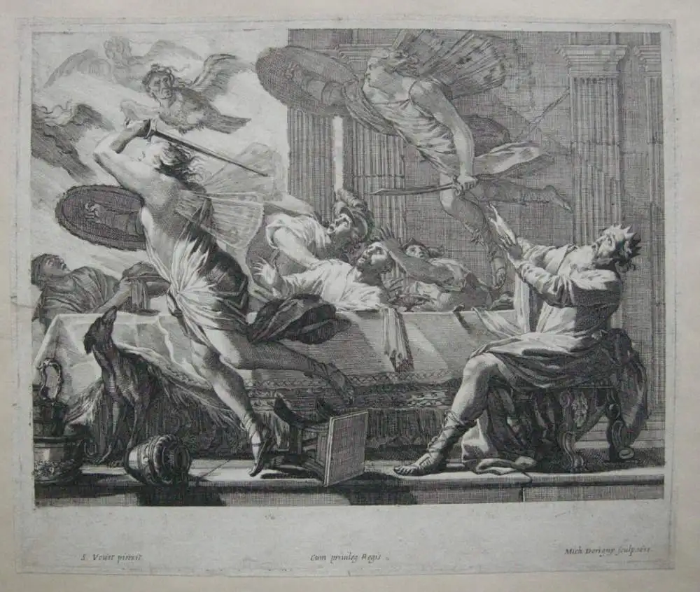 Phineus wird von den Harpyien mit Hunger bestraft Radierung Dorigny nach Vouet 0