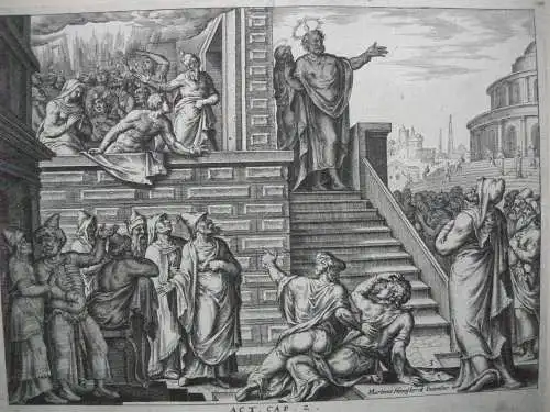 Petrus predigt in Jerusalem Maria Hl. Geist Radierung nach Heemskerck um 1650