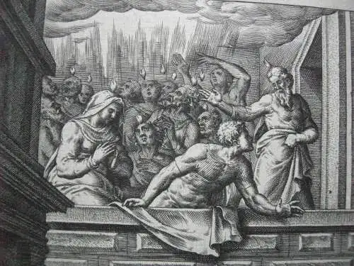 Petrus predigt in Jerusalem Maria Hl. Geist Radierung nach Heemskerck um 1650