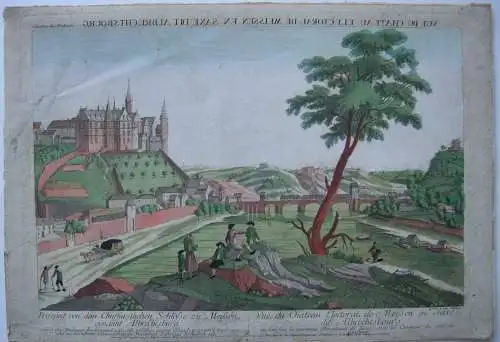 Optical view Guckkastenblatt Meissen Churfürstl Schloss Orig Kupferstich 1780