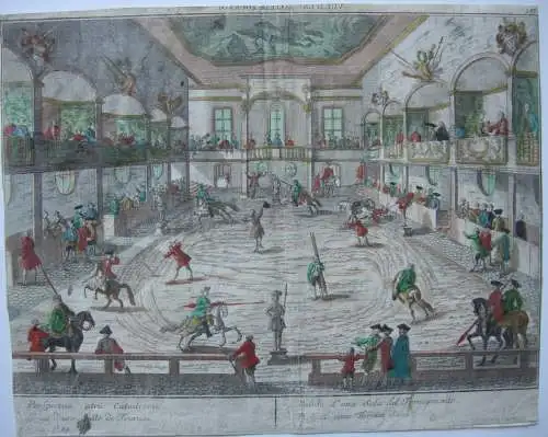 Guckkastenblatt Turniersaal kolor Orig Kupferstich 1750 Probst Optical view