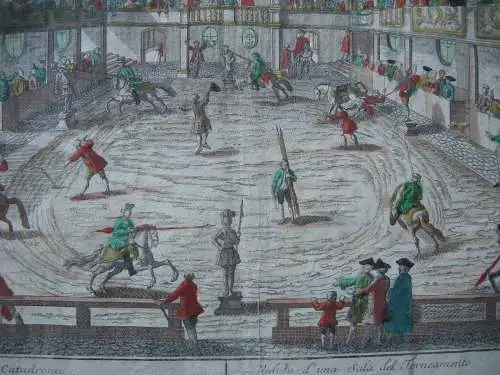 Guckkastenblatt Turniersaal kolor Orig Kupferstich 1750 Probst Optical view