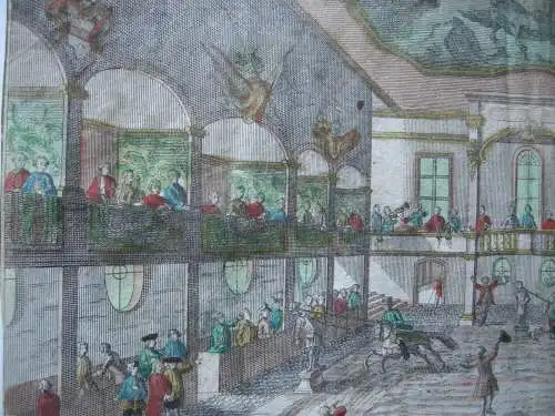 Guckkastenblatt Turniersaal kolor Orig Kupferstich 1750 Probst Optical view