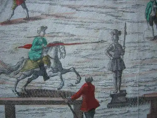 Guckkastenblatt Turniersaal kolor Orig Kupferstich 1750 Probst Optical view