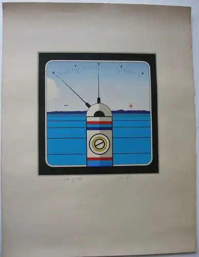 Werner Nöfer (1937 Essen) Parkuhr in Landschaft Orig. Lithographie signiert blau
