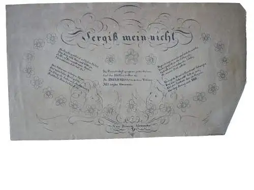 Freundschaftsbild Vergiß mein nicht Lithographie 1850 Liber amicorum